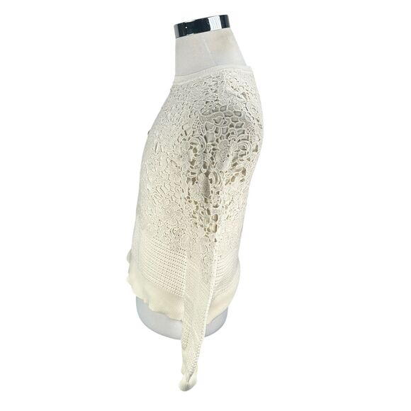 Tory Burch Sweatshirt Women’s Medium Knit Floral Lace Cream Ivory Off White - Picture 4 of 10